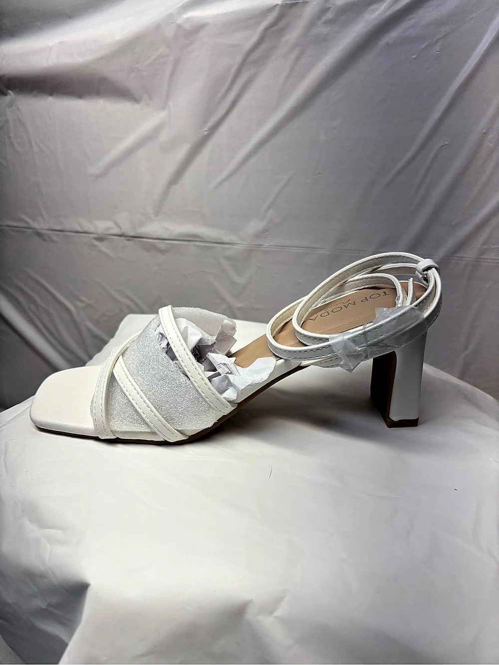 Top Moda Monique-9 Glitter Strappy Heels White US 8